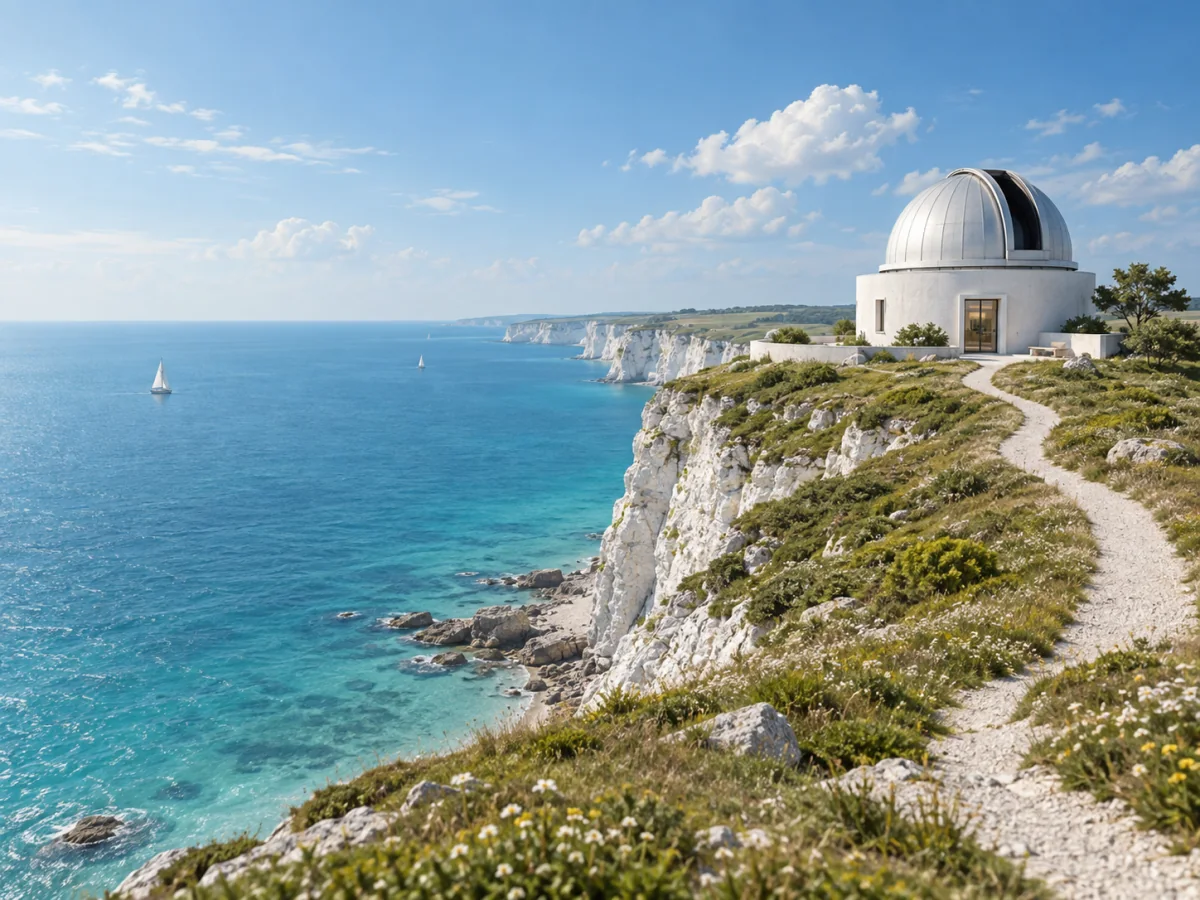 Flux 2 Flex concept illustration on Jev AI: a coastal observatory composition with open sea for editorial space