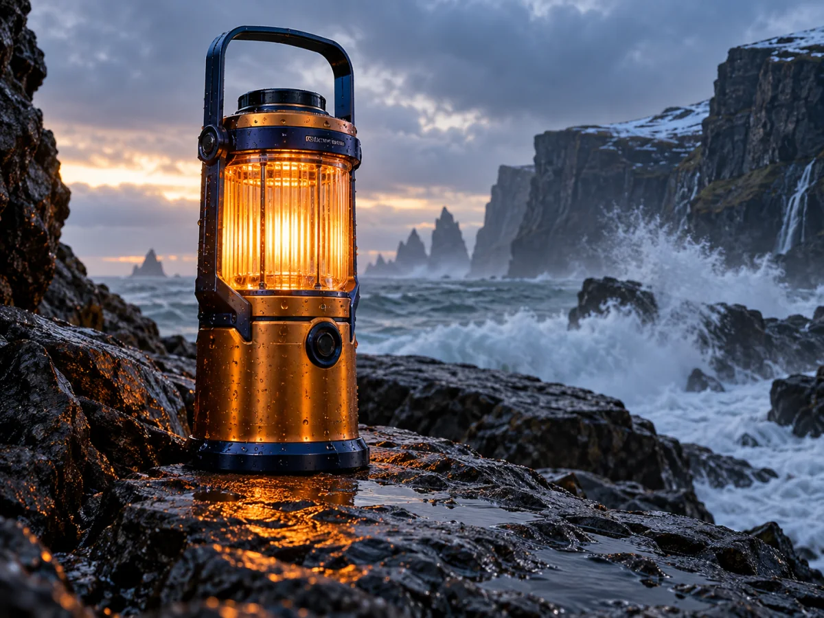 Flux 3 Image concept illustration on Jev AI: an expedition lantern concept combining object setting and material guidance