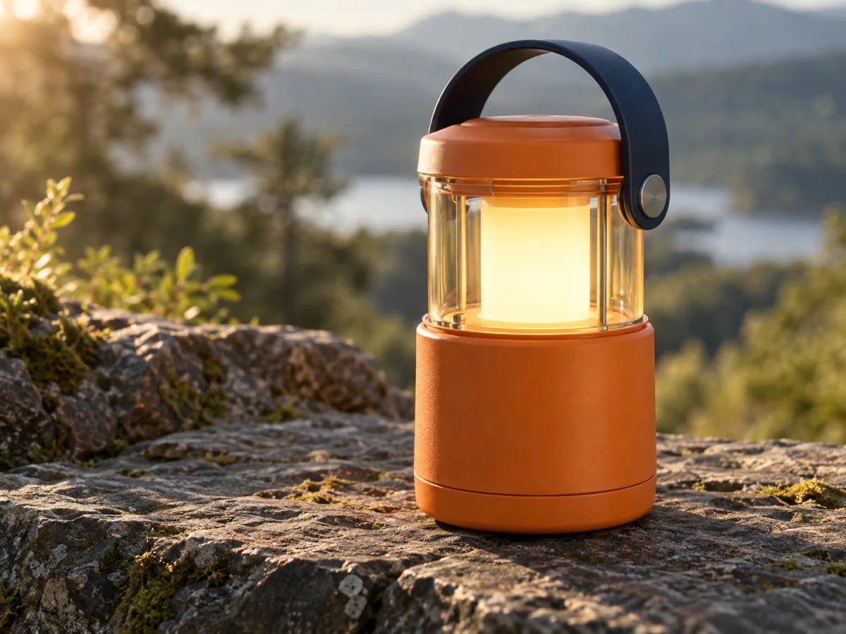 Flux Schnell concept illustration on Jev AI: a fictional orange lantern with navy handle and warm light