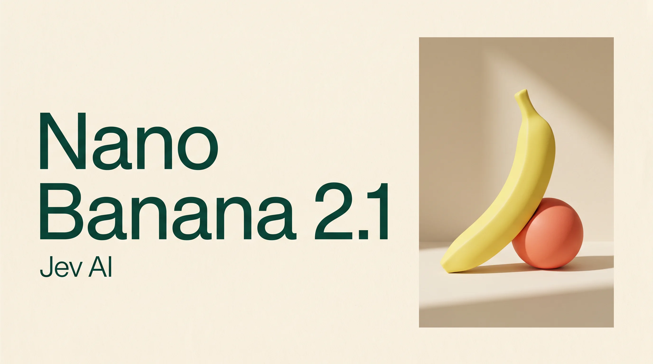 Nano Banana 2.1 generated typography poster with Jev AI lettering, a yellow form and coral sphere