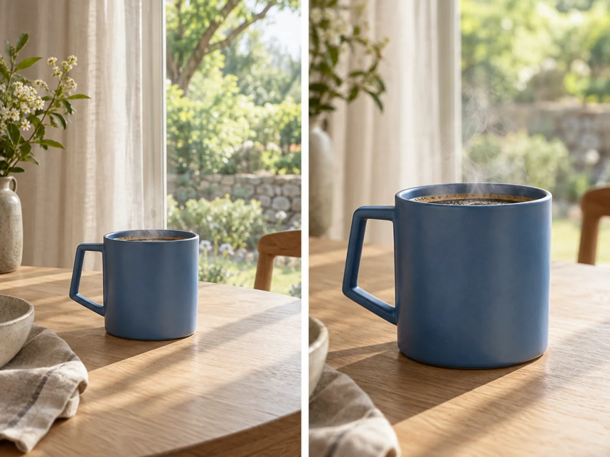 Wan 3.0 concept illustration on Jev AI: compatible wide and close blue cup views for first and last frame planning